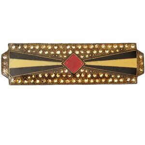 Pierre Bex Vintage Art Deco Silver Enamel Rhinestone Trombone Clasp Bar Pin